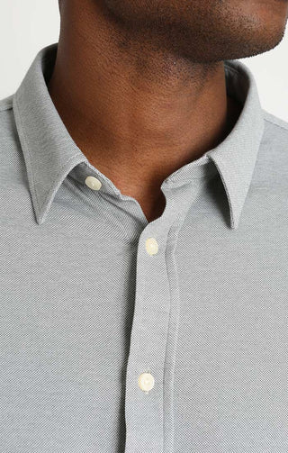 Grey Knit Oxford Long Sleeve Shirt - JACHS NY