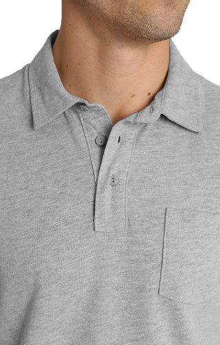 Light Heather Grey Sueded Cotton Polo - JACHS NY