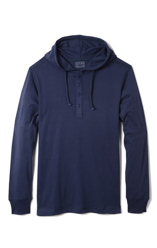 Indigo Sueded Cotton Hooded Henley - JACHS NY