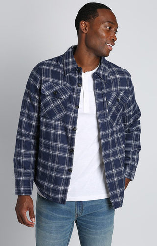 Blue Plaid Flannel Sherpa Lined Shirt Jacket - JACHS NY