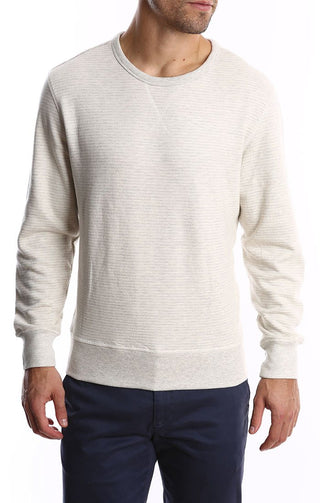 Ivory Striped Fleece Crewneck Sweatshirt - JACHS NY