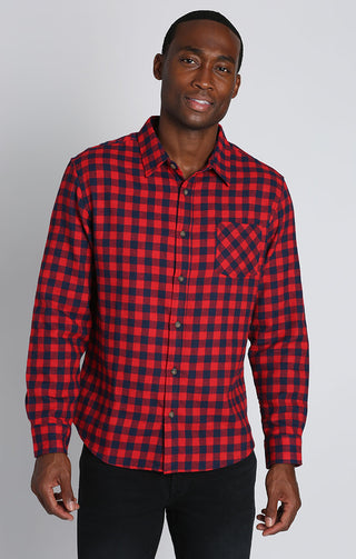 Red Micro Plaid Flannel Workshirt - JACHS NY