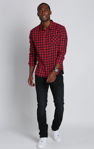 Red Micro Plaid Flannel Workshirt - JACHS NY