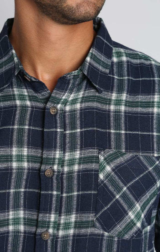 Green and Navy Plaid Flannel Workshirt - JACHS NY