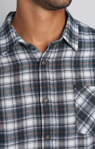 Navy and White Plaid Flannel Workshirt - JACHS NY