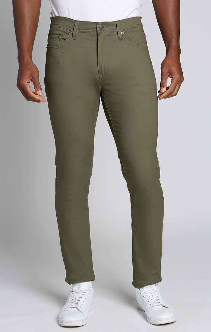 Olive Slim Fit Stretch Twill 5 Pocket Pant – JACHS NY