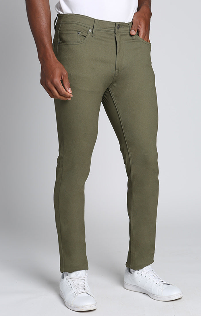 Olive Slim Fit Stretch Twill 5 Pocket Pant – JACHS NY