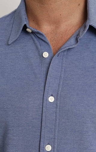 Blue Knit Oxford Long Sleeve Shirt - JACHS NY