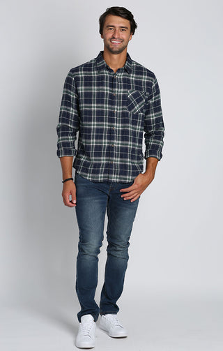 Green and Navy Plaid Flannel Workshirt - JACHS NY