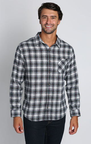 Navy and White Plaid Flannel Workshirt - JACHS NY