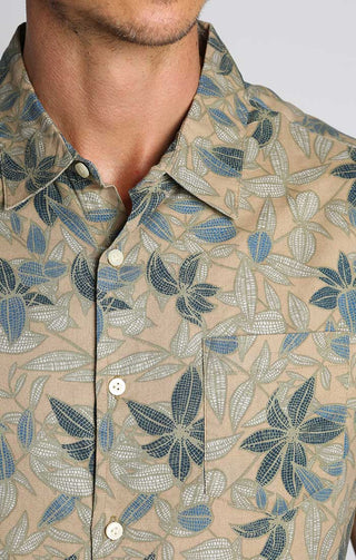 Leaf Print Rayon Short Sleeve Shirt - JACHS NY