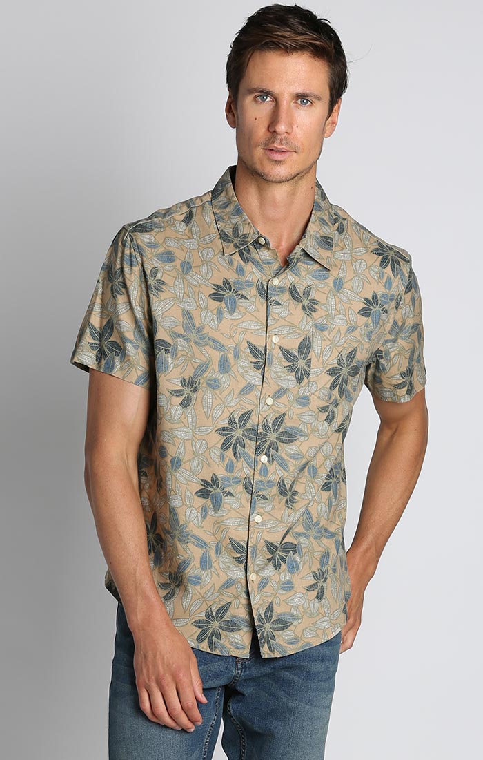 Leaf Print Rayon Short Sleeve Shirt – JACHS NY