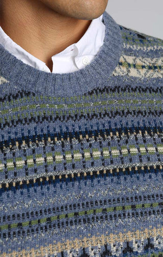 Light Blue Fair Isle Crewneck Sweater - JACHS NY