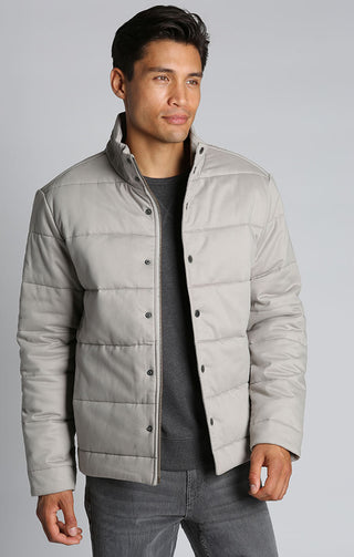 Light Grey Stretch Sateen Quilted Puffer Jacket - JACHS NY