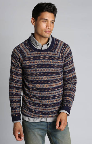 Navy Fair Isle Crewneck Sweater - JACHS NY