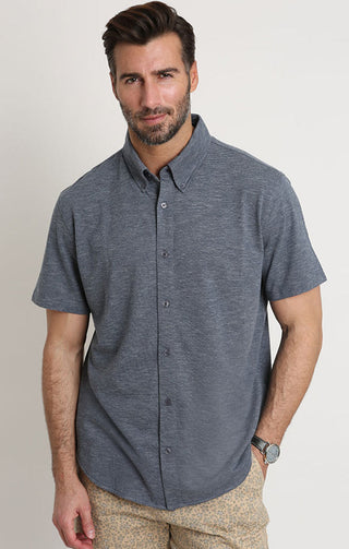 Navy Linen TriBlend Short Sleeve Shirt - JACHS NY
