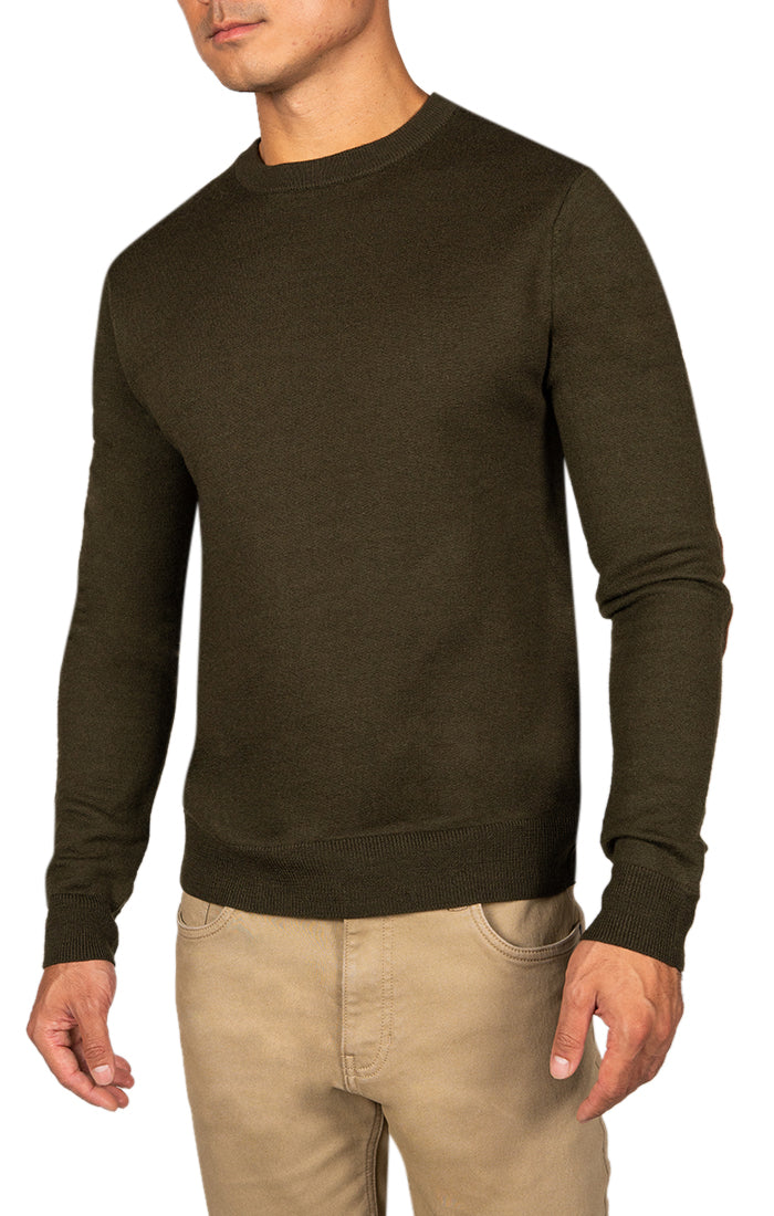 Olive Merino Wool Elbow Patch Crewneck – JACHS NY