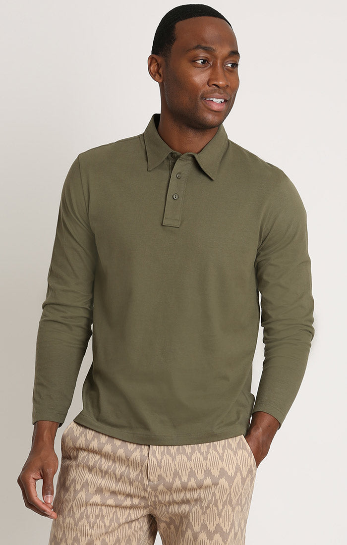 Mens khaki long sleeve polo shirt Clearance
