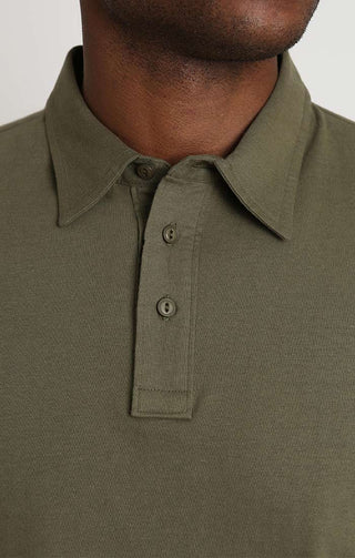 Olive Sueded Cotton Long Sleeve Polo - JACHS NY