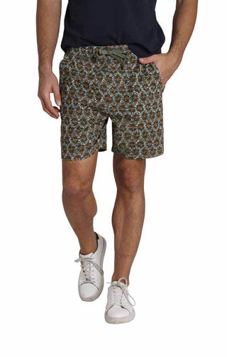 Olive Printed Stretch Twill Pull On Dock Short - JACHS NY