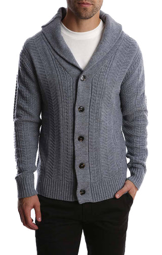 Grey Merino Wool Fisherman Cardigan - JACHS NY