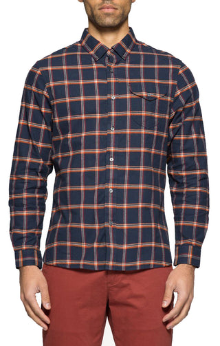 Navy Plaid Flannel Oxford Shirt - JACHS NY