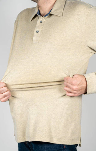 Ivory Stretch Poly Rayon Long Sleeve Polo - JACHS NY