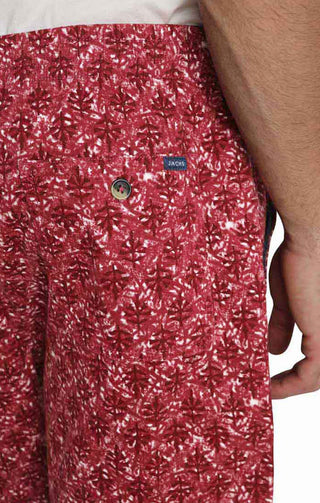 Red Printed Stretch Twill Pull On Dock Short - JACHS NY