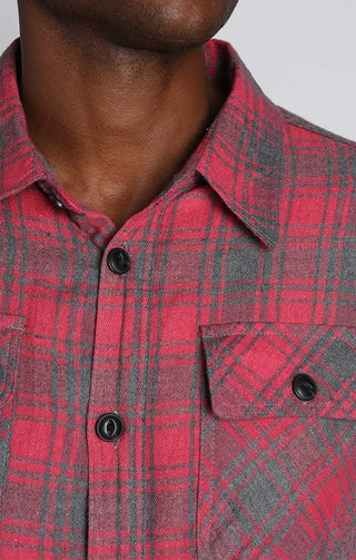Light Red Plaid Flannel Sherpa Lined Shirt Jacket - JACHS NY