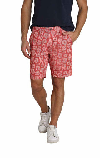 Red Floral Print Stretch Chino Short - JACHS NY