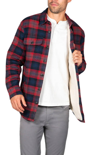 Burgundy Sherpa Flannel Shirt Jacket - JACHS NY
