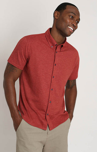 Red Linen TriBlend Short Sleeve Shirt - JACHS NY