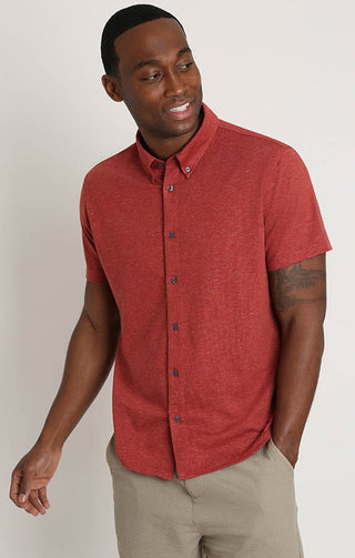 Red Linen TriBlend Short Sleeve Shirt - JACHS NY