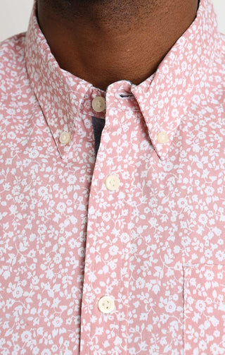 Pink Floral Print Stretch Poplin Short Sleeve Shirt - JACHS NY