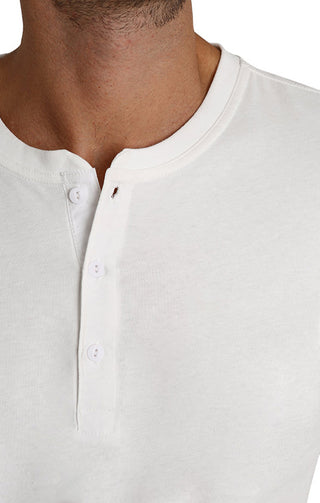 White Sueded Cotton Short Sleeve Henley - JACHS NY