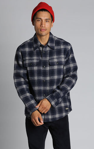 Blue Plaid Wool Blend Quilted Shirt Jacket - JACHS NY