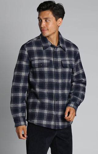 Blue Plaid Wool Blend Quilted Shirt Jacket - JACHS NY