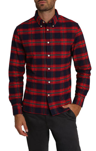 Red Plaid Brushed Oxford Shirt - JACHS NY