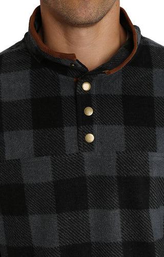 Charcoal Plaid Fleece Mock Neck Pullover - JACHS NY